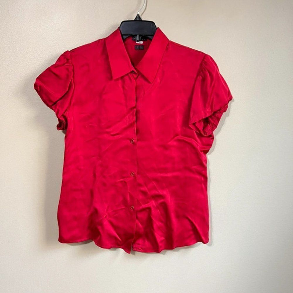 Theory large red short‎ sleeve blouse